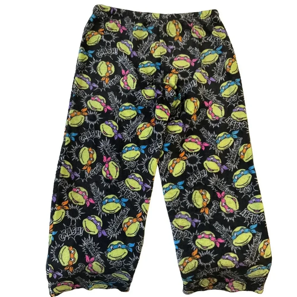 Nickelodeon Women Sleepwear XL Black Pajama Pants Graphic Print Fleece Teen 28”